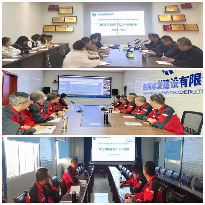 三分公司黨支部、龍?zhí)另?xiàng)目部黨支部和亭子口項(xiàng)目部第二支部聯(lián)合組織召開傳達(dá)學(xué)習(xí)黨的二十大精神大會(huì)